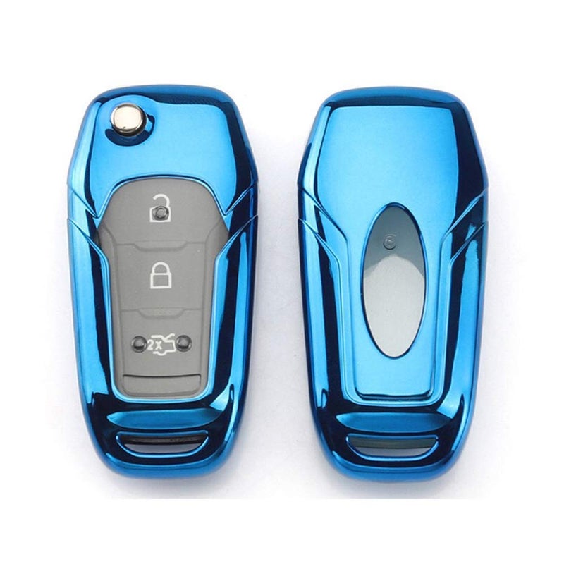 ROYALFOX(TM 2 3 Buttons Soft TPU flip Remote Key Fob case Cover for 2015 2016 2017 2018 2019 Ford F150 F250,Focus 3 Escort Kuga Everest Fiesta Mustang Edge MKV Fusion 2016 Ranger (Blue) - Image 3